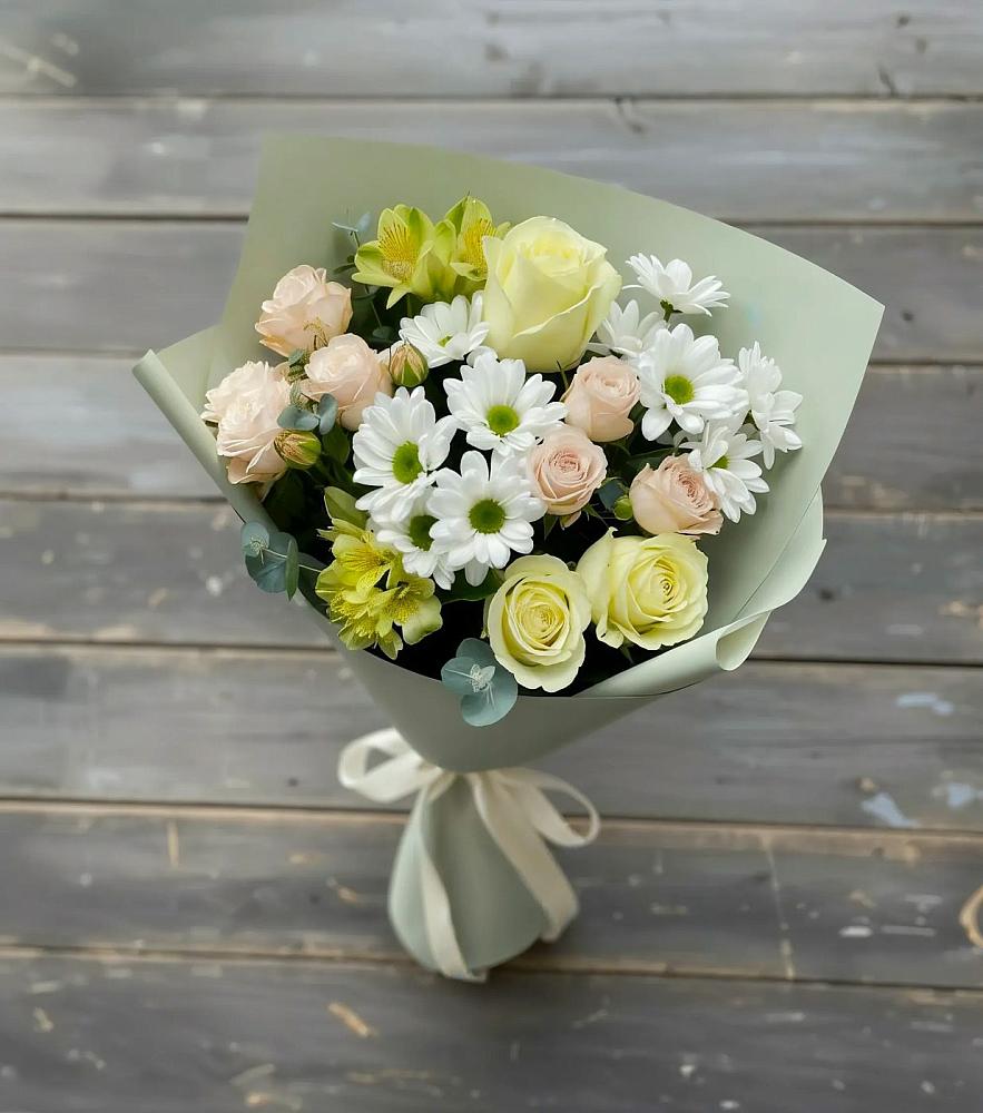 Букет цветов из: Альстромерии, Розы и Хризантемы в Шиханах