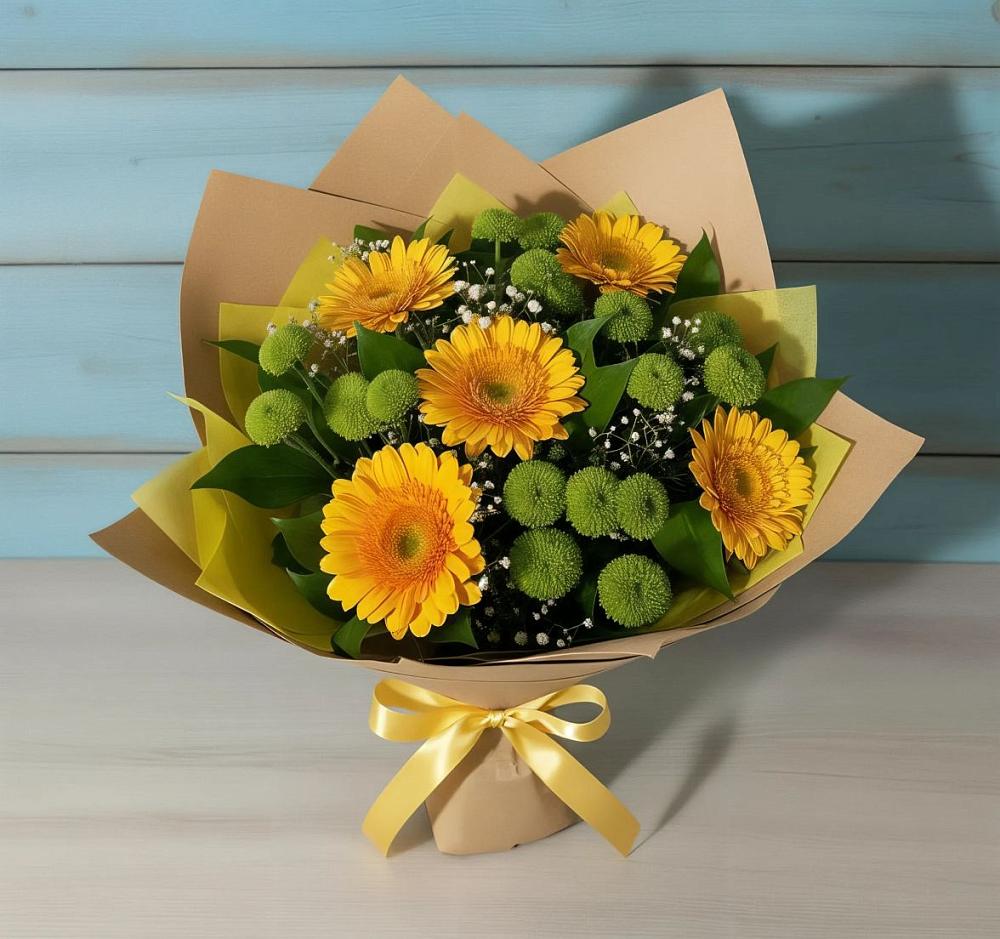 Букет цветов из: Герберы и Хризантемы в Шиханах