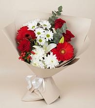 Букет цветов из:  Розы, Хризантемы, Герберы и Лилии в Шиханах