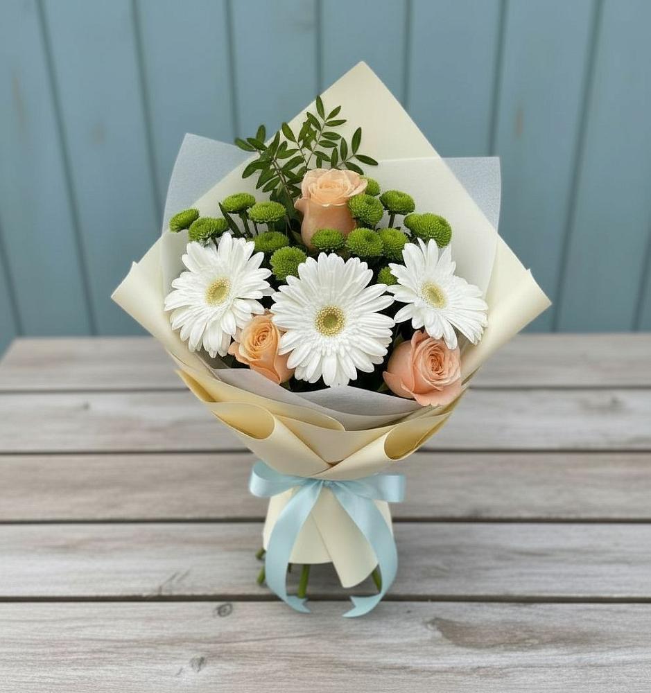 Букет цветов из: Герберы, Розы и Хризантемы в Шиханах