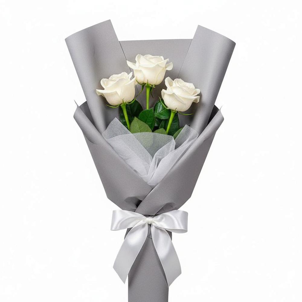 Букет 3 белые розы в Шиханах
