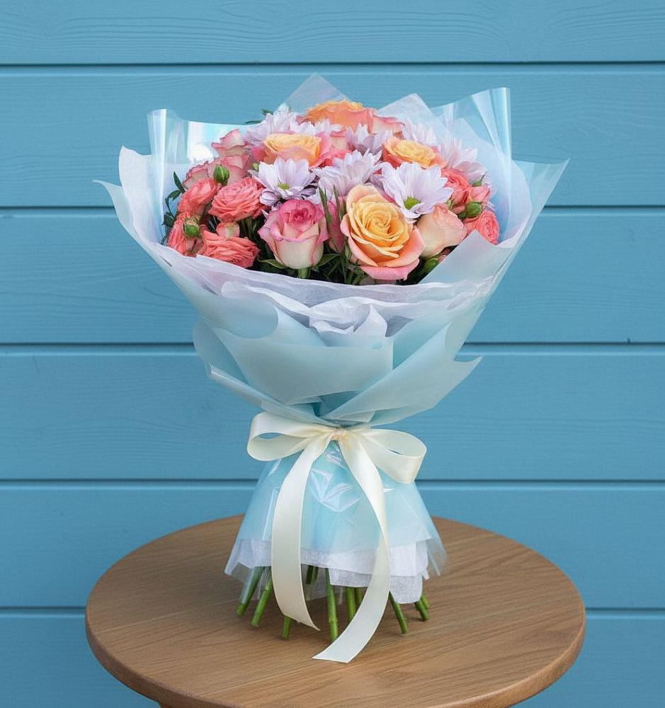 Букет цветов из: Хризантемы и Розы в Шиханах